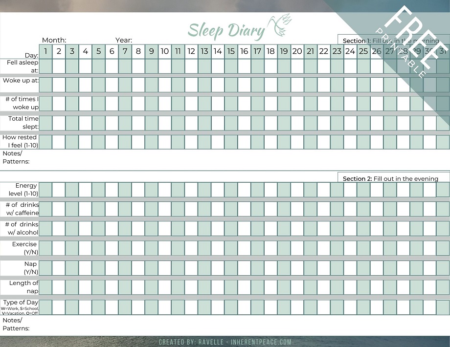 *NEW* Sleep Diary Monthly Tracker PDF Inherent Peace